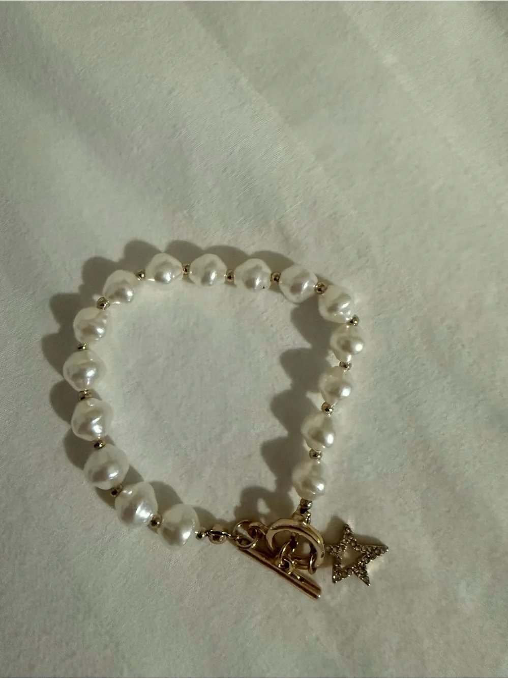 Park lane Pearl Bead Bracelet with Gold Star Charm - White